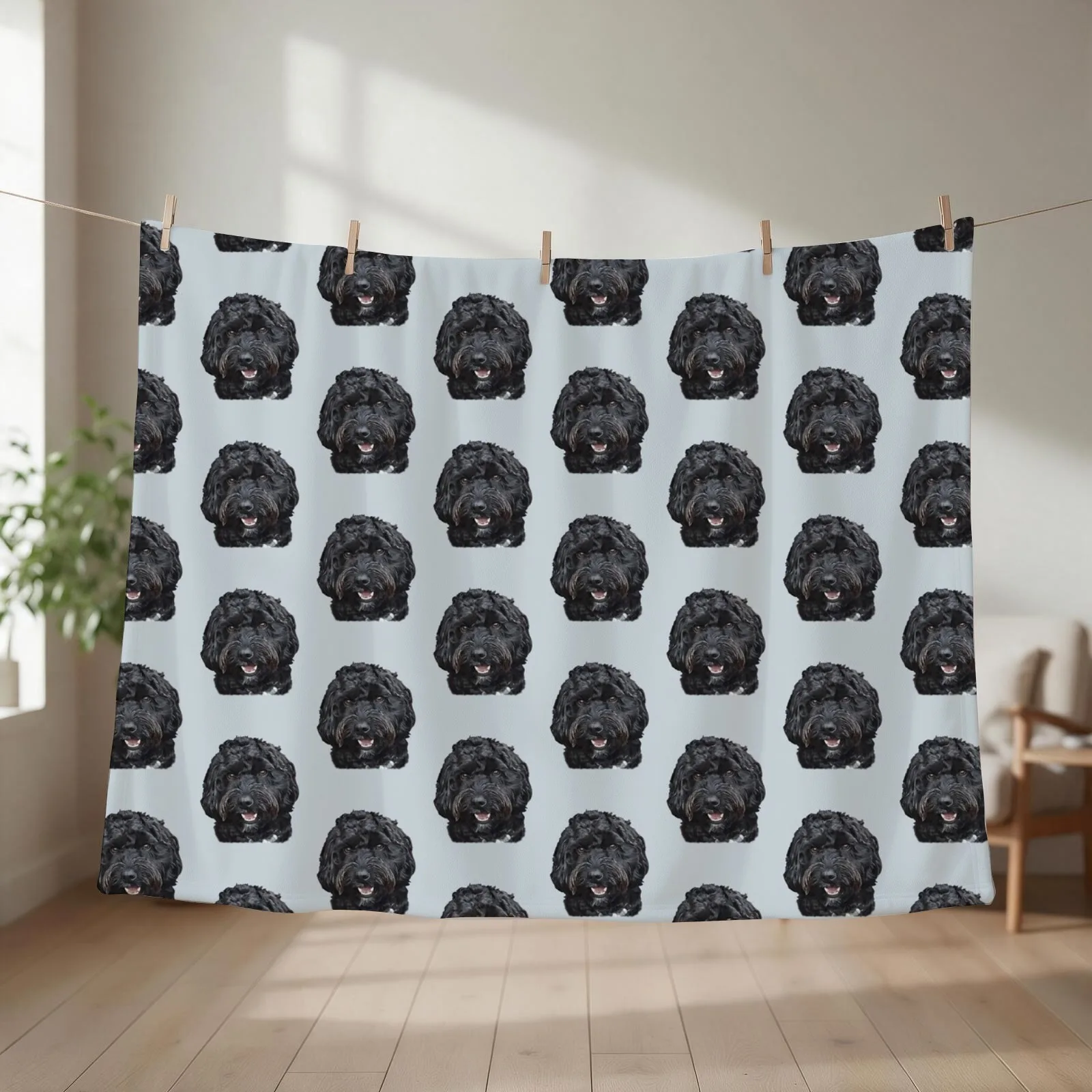 Black Doodle / Cockapoo Dog Throw Blanket couch cozy soft plush fuzzy picnic outdoor blanket