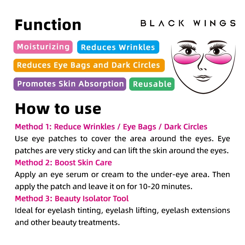 BLACKWINGS Parche de silicona para ojos Máscara de pestañas injertadas de diseño original reutilizable |   Parche de cuidado específico para la piel |   Patrón original esencial