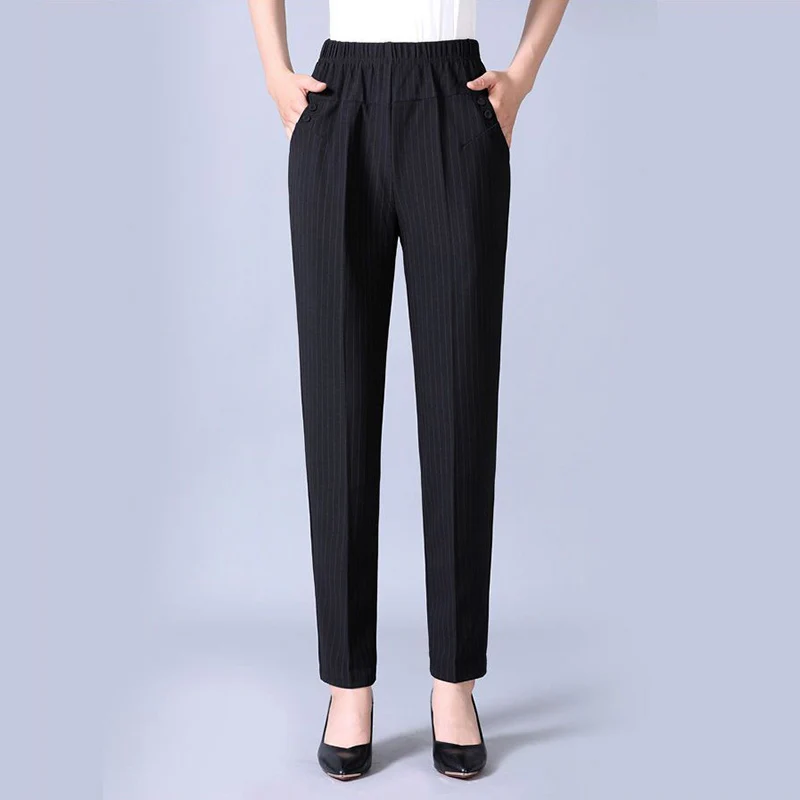 2024 New Womens Trousers Oversize Elastic High Waist Loose Casual Pants Middle-aged Female Winter Warm Stretch Pants 5XL