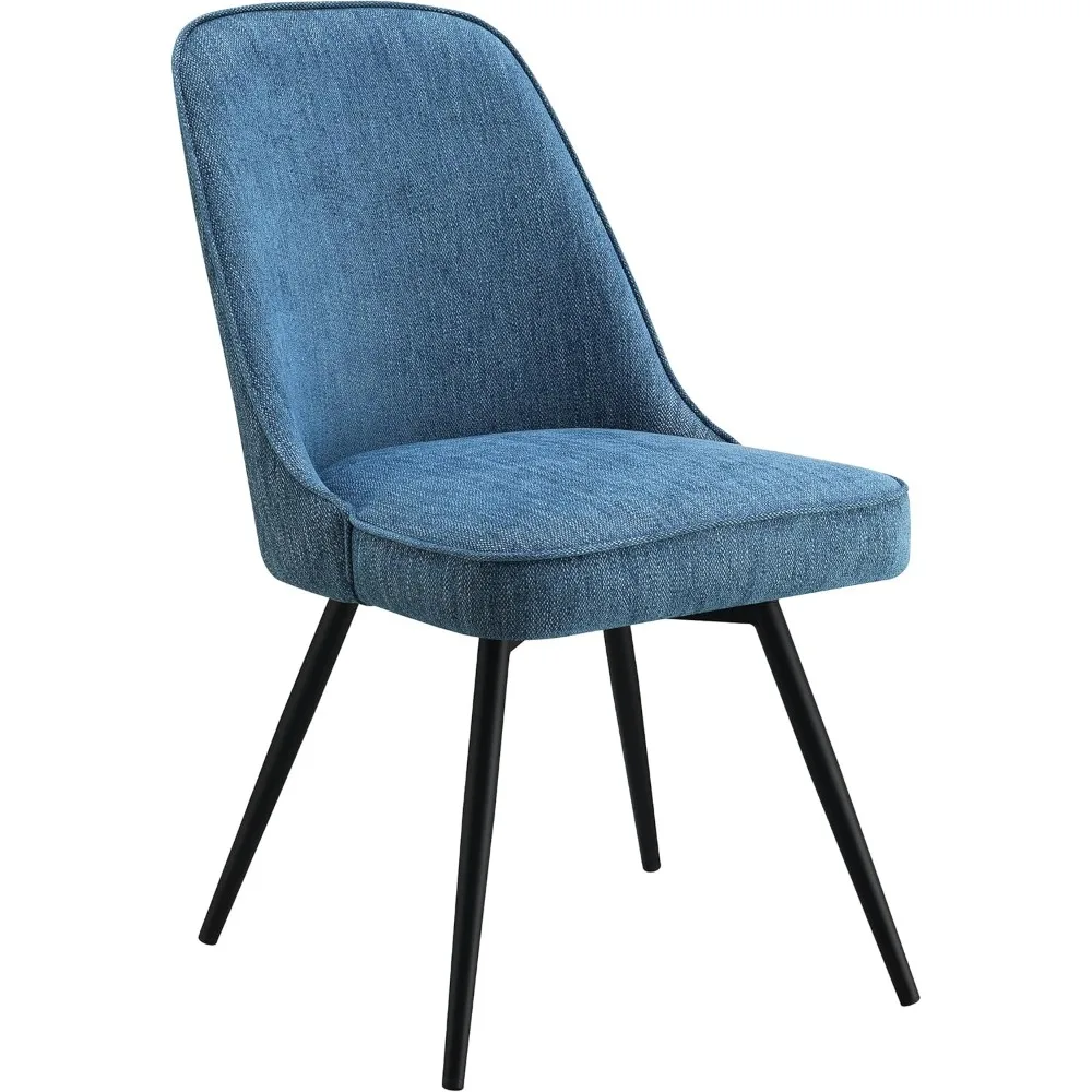 OSP Home Furnishings Silla giratoria Martel con asiento acolchado y patas negras para uso en comedor o oficina en casa, Fa en espiga azul marino