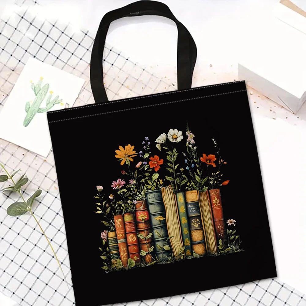بوهو الزهور البرية نمط الرجعية الرسومات حمل حقيبة قابلة لإعادة الاستخدام المتسوق حقيبة للنساء المحافظ وحقائب اليد حقيبة التسوق القماشية