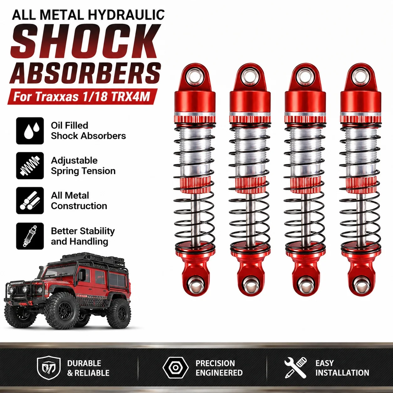 Metal Oil-Filled Shock Absorbers Compatible with Traxxas 1/18 TRX4M RC Crawler