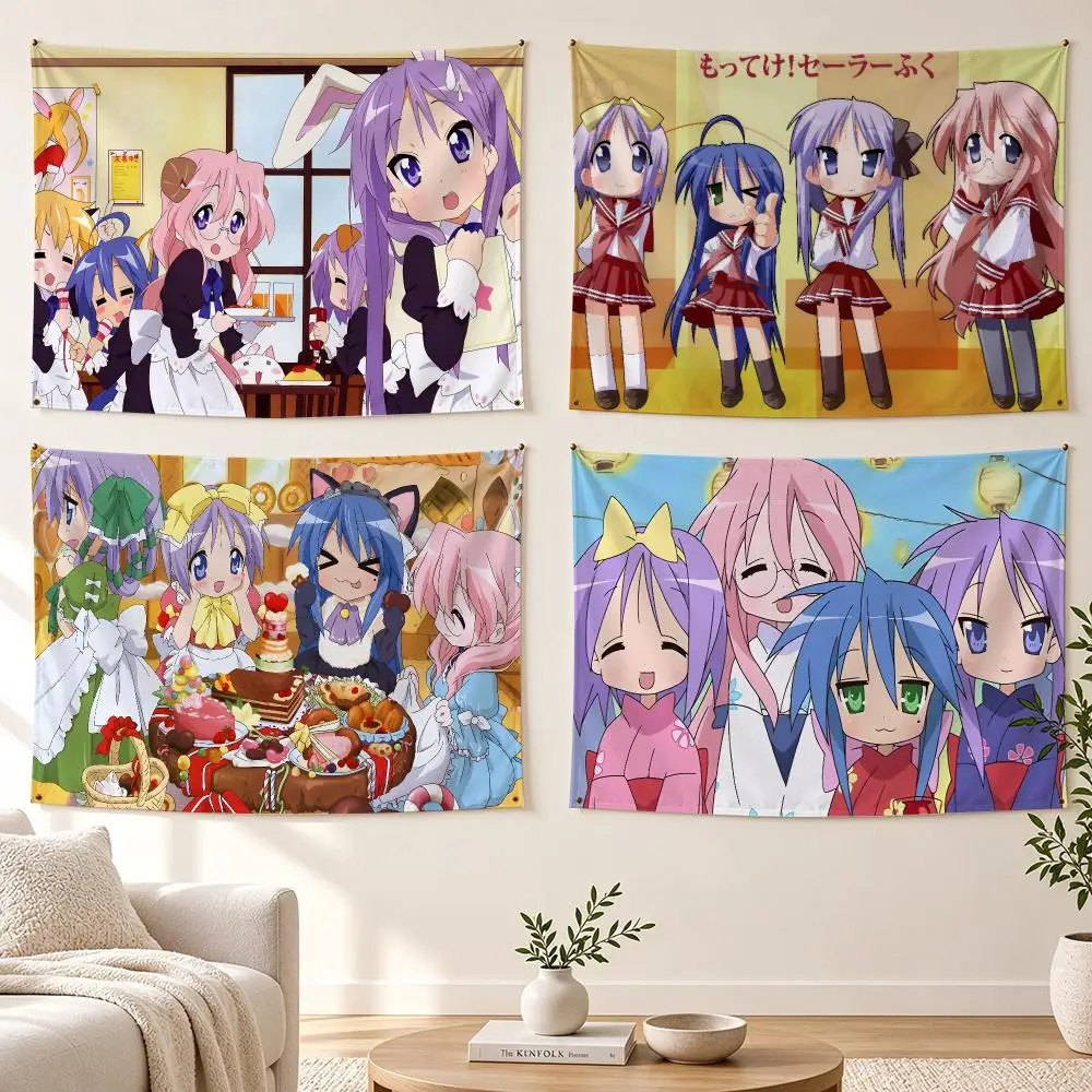 Anime Cute L-Lucky S-Star Kawaii Flags Banner For Bedroom Outdoor Living Room Restaurant Bar Wall Decor Party