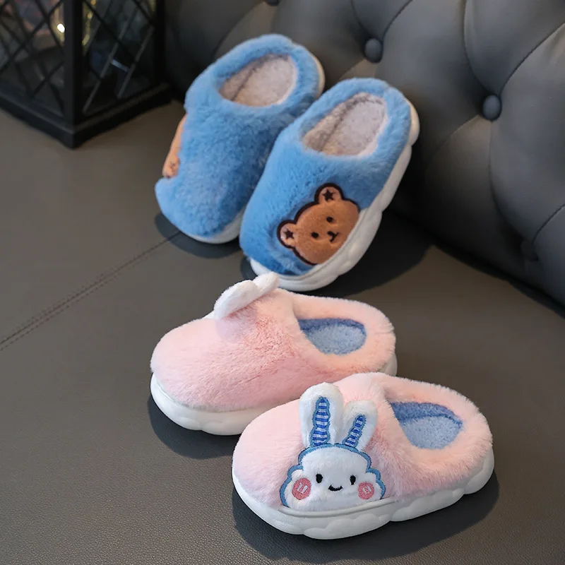 Children Cotton Slippers Girls Anti-skid Cute Rabbits Children Thick Soled Winter Warm Little Boys Slippers kids shoes chausson