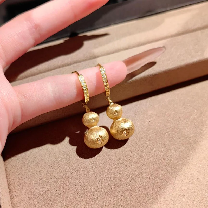 Brushed Gourd Pendant Earrings for Women High-end feel Studded Zircon Earring Fashion Jewelry KOFSAC