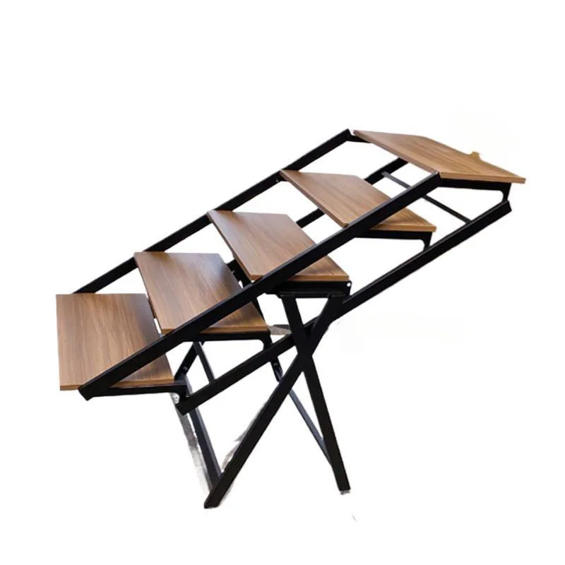 Foldable Ladder Shelf: Walnut Wood Finish+Black Metal Frame, 5-Tier Collapsible Storage Rack, Living Room/Balcony Display Shelf