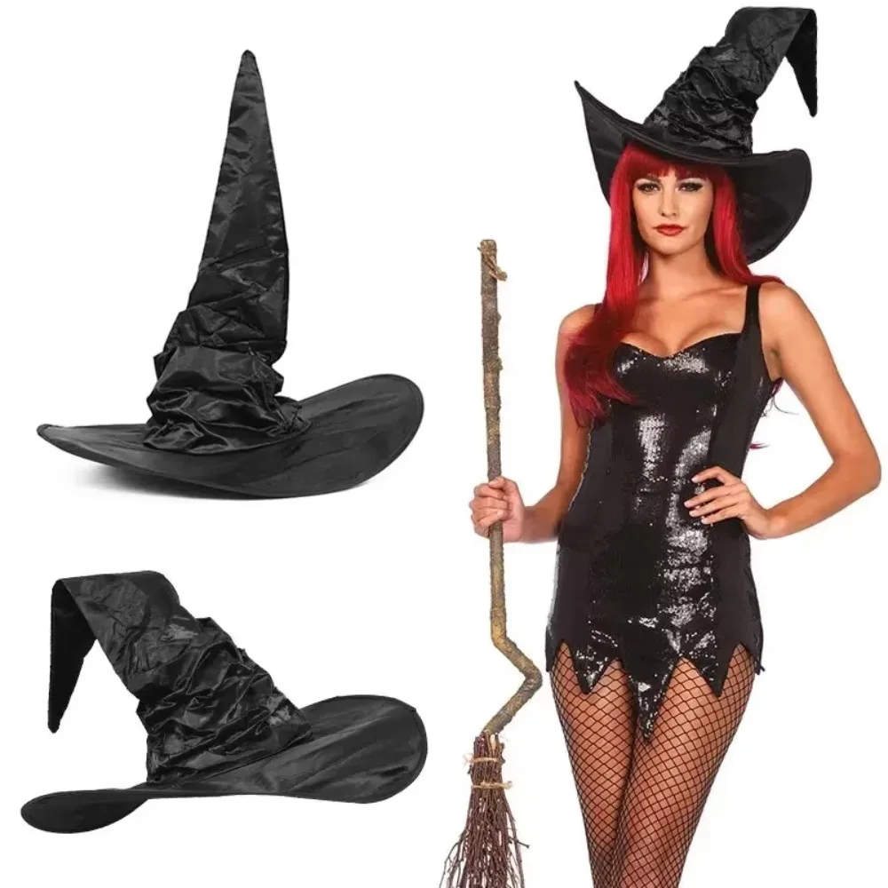 2024 Witch Halloween Hat Costume Accessory Supplies Unisex Black Dress Props Wizard Cap Decorative Gift Clothe Halloween Party