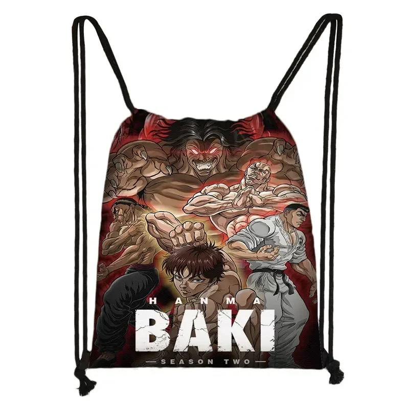 Anime Baki The Grappler Print Backpack Baki Yujiro Jack Hanma Harajuku Drawstring Bags Casual Storage Bag For Teenager Bookbags