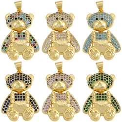 Juya Handicraft 18K Real Gold Plated Copper Cz Animal Bear Charms For DIY Women Kids Pendant Birdal Birthday Gift Jewelry Making