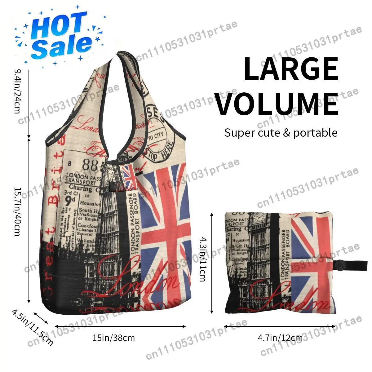 Custom Retro Vintage London Groceries Shopping Bag Funny Shopper Tote Shoulder Bag Big Capacity Portable UK British Flag Handbag view 6