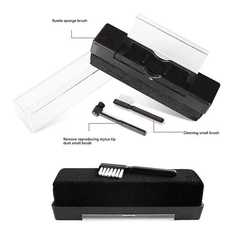 طقم تنظيف سجل الفينيل، مزيل الغبار المضاد للكهرباء الساكنة للأقراص الدوارة، فرشاة تنظيف فعالة، مزيل الغبار