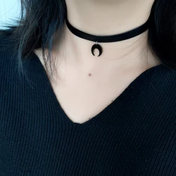 Simple sweet and cute retro black PU acrylic Moon pendant choker neck neckband Choker collar choker necklace women