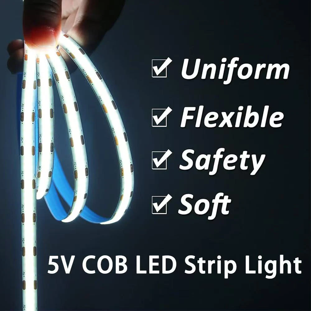 1-5M USB LED Strip Light 5V 320LEDs/M COB Touch Sensor Dimmable Lamp Tape DIY Mirror Backlight TV Kitchen Room Night Lighting