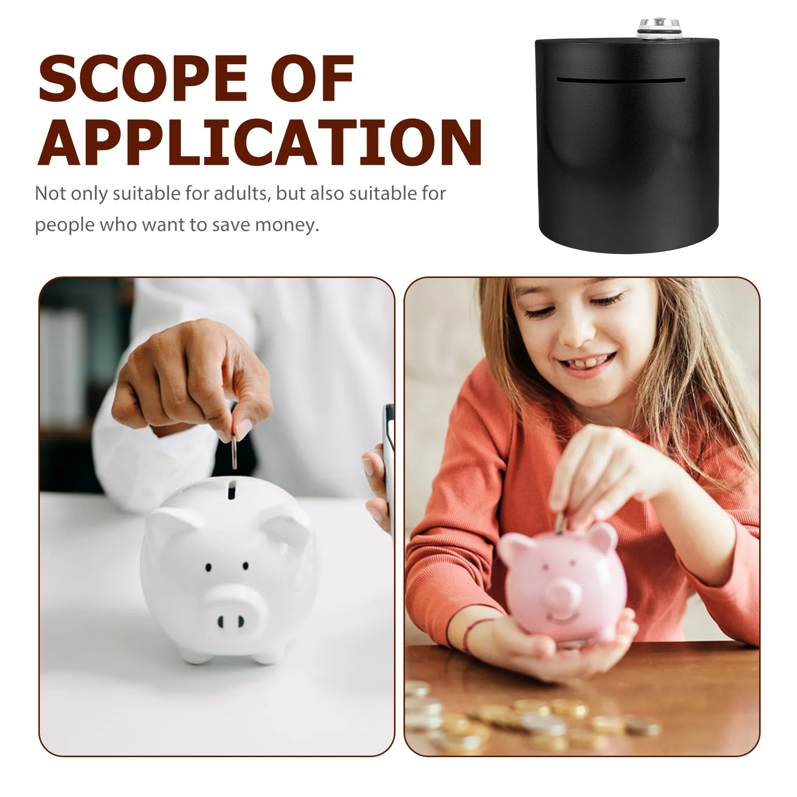 

Cylinder Metal Piggy Bank Password Lock Secure Coin and Bill Storage Money Box for Adults Home Office Desktop Decoration Gift