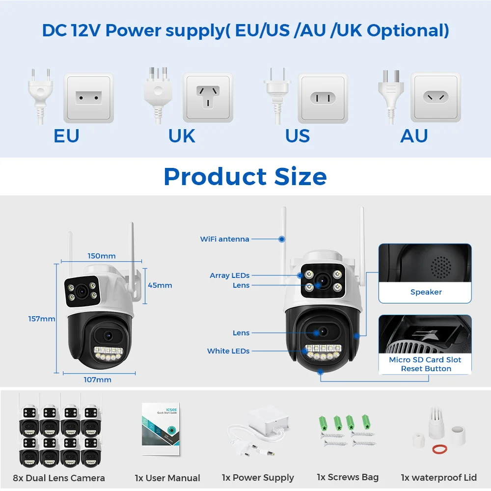 Imagem -02 - Câmera Ptz de Lente Dupla ao ar Livre Zoom Digital 4x Rastreamento Automático ai ip Cctv Áudio Vigilância por Vídeo P2p Icsee 4k 8mp Wifi