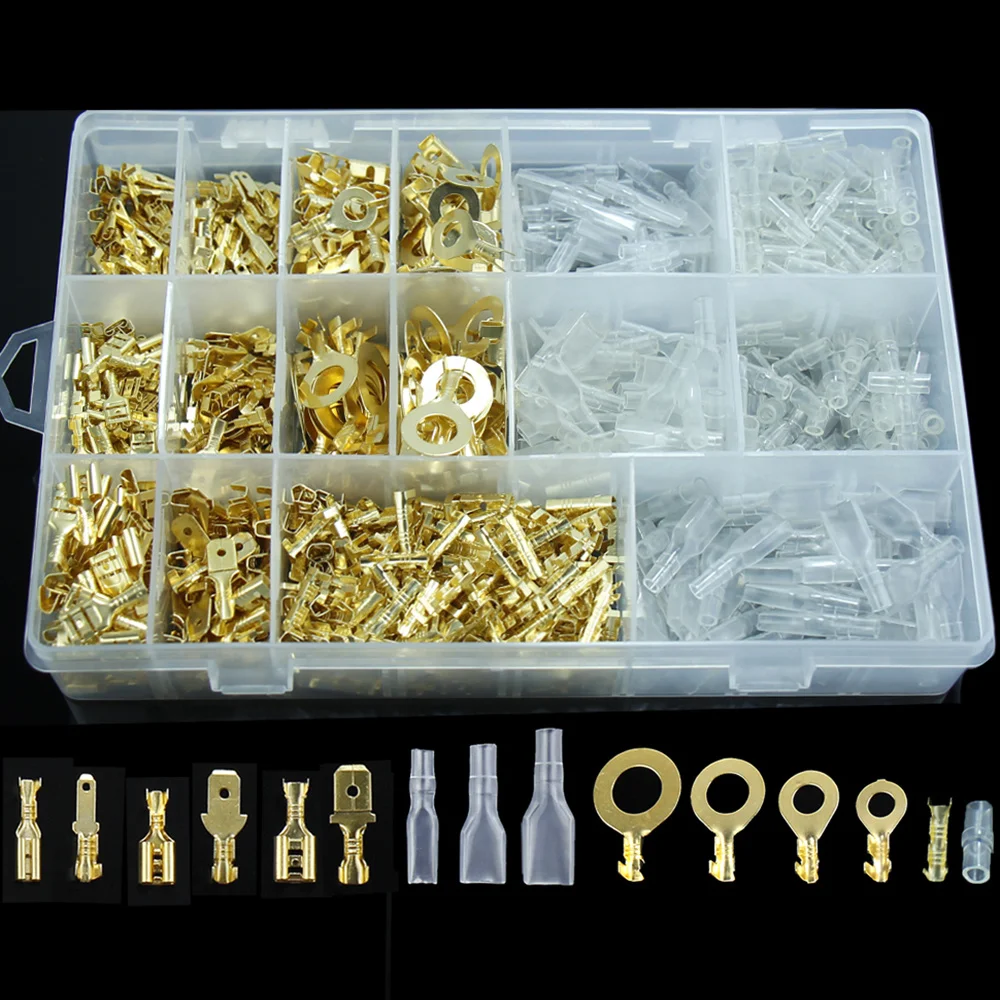 

930PCS Crimp Terminals Female Male Spade Insulated Wire Connectors Ring Lugs Non-insulated Diy Assortment Kit