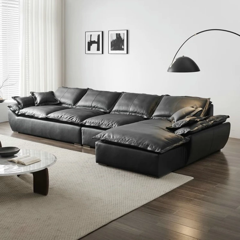 

Italian minimalist large flat floor large apartment first layer cowhide corner princess all leather sailing sofa