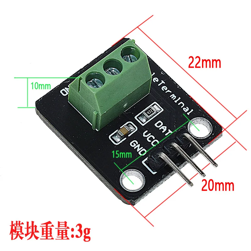 DS18B20 Waterproof Temperature Sensor Module Digital Thermometer Probe + Terminal Adapter with Cable High Precision 5-Piece Mini