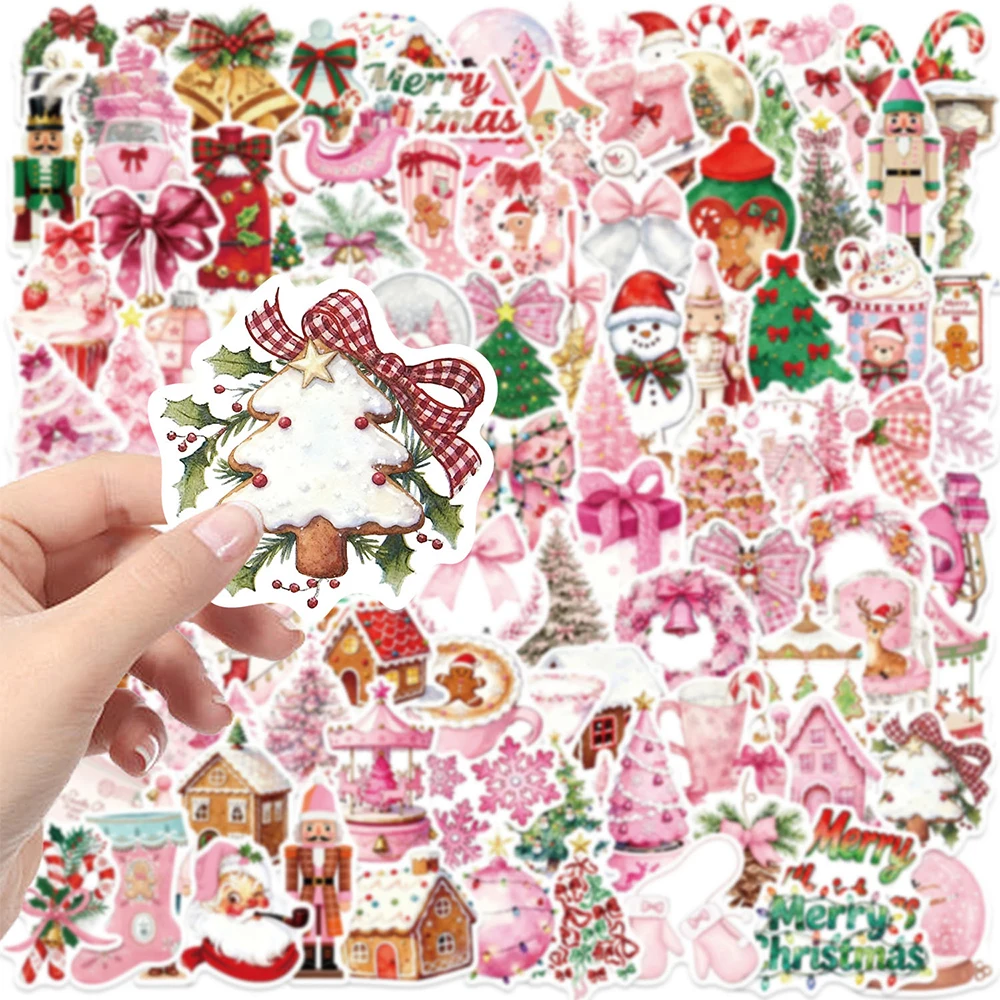 10/30/50/100pcs Pink Cute Christmas Santa Claus Stickers Aesthetic Christmas Tree Deer Cartoon Sticker DIY Notebook Guitar Diary
