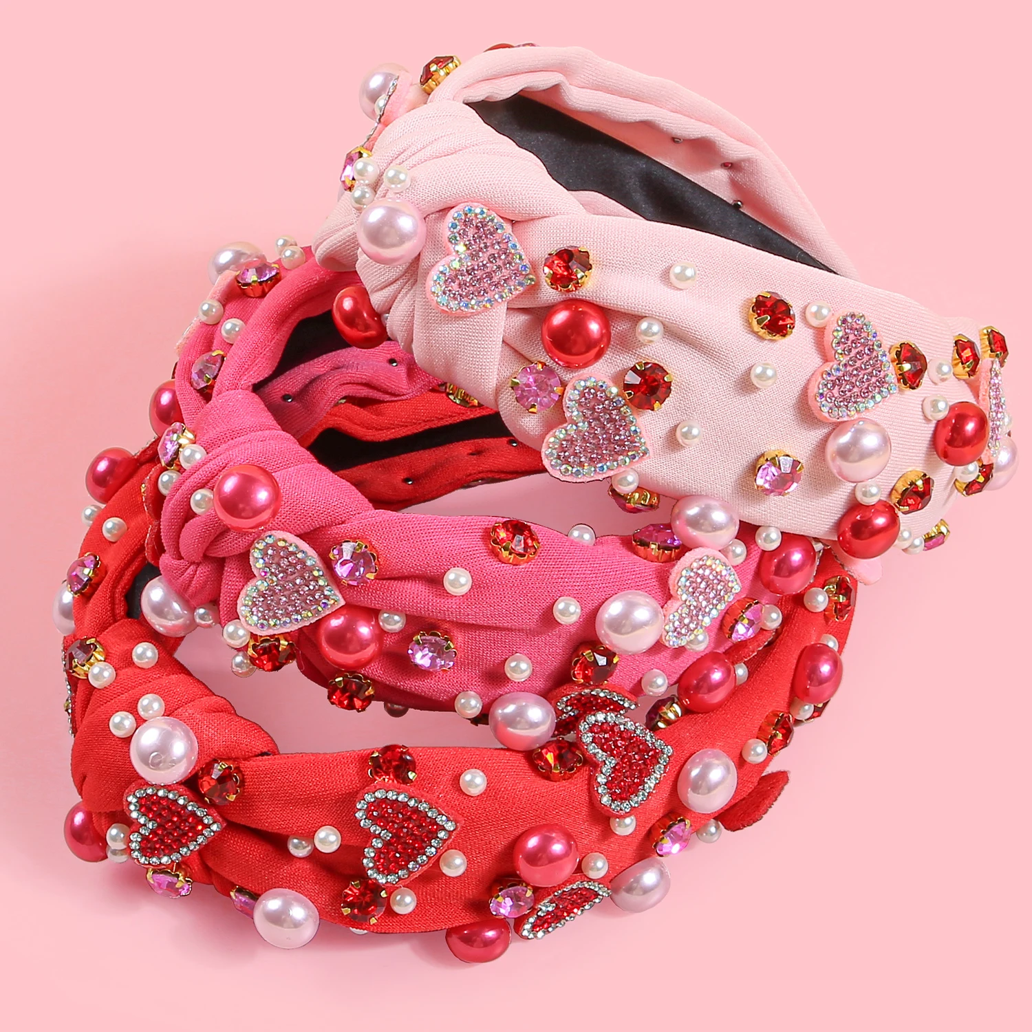 Fashion Crystal Heart Hairbands Girls Crystal Pearl Headband for Women Valentine\'s Day Headbands for Party Hair Accessories
