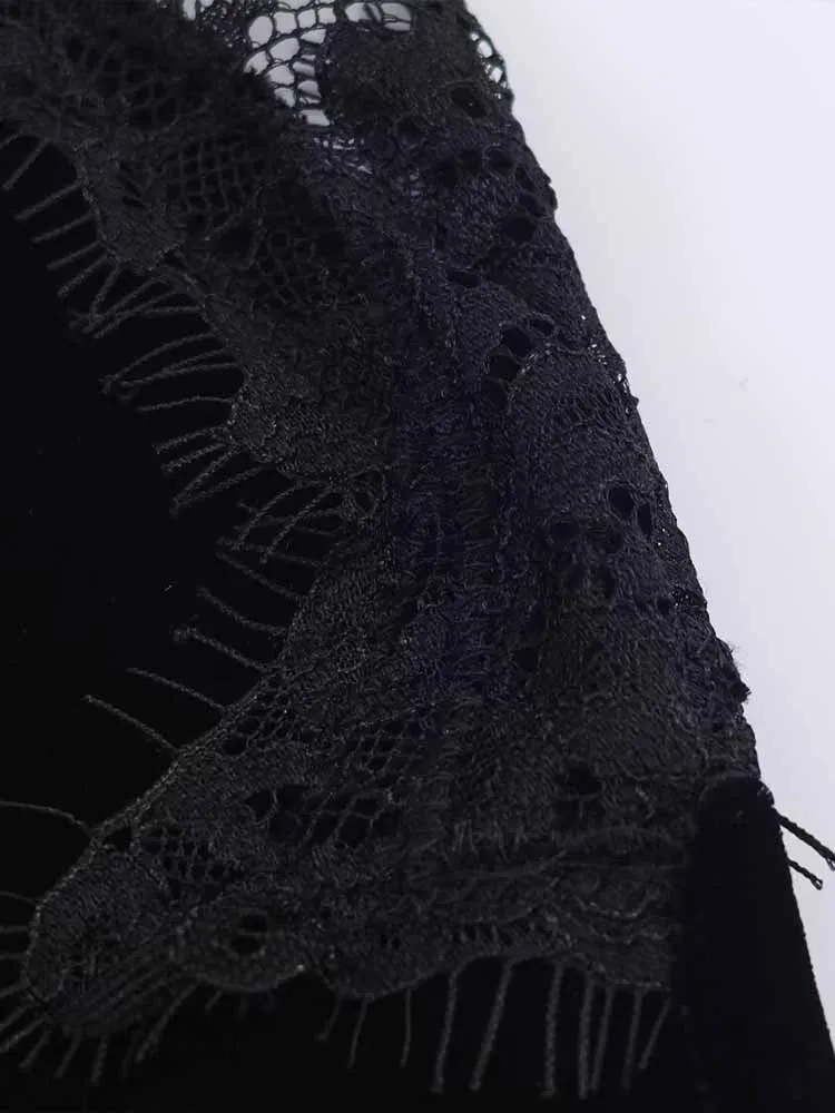 Europese en Amerikaanse stijl winter nieuwkomers modieuze dameskleding ontwerp jarretel kant faux fluwelen jurk