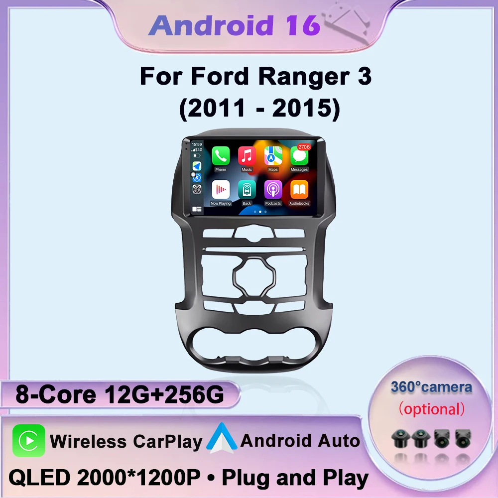 Car Radio For Ford Ranger 3 2011 - 2015 Wireless Carplay Android 16 Auto Multimedia GPS autoradio 4G bluetooth speaker DSP