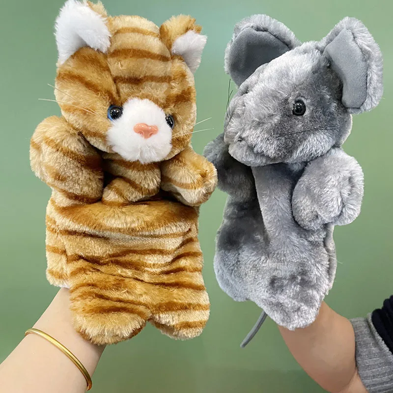Animal Puppet Cat / mouse Dolls Plush Hand Doll Early Education Learning Toys Children Marionetes Puppets For Telling Story
