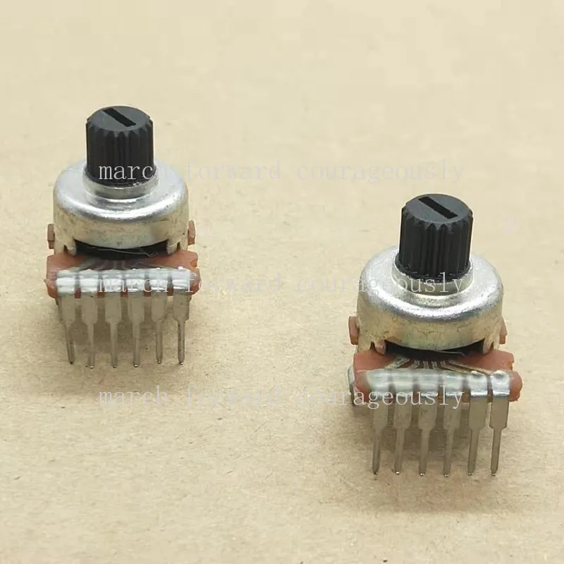 10pcs 12-type B103 dual potentiometer, B10K audio volume control potentiometer with 6 pins, handle length 5MM
