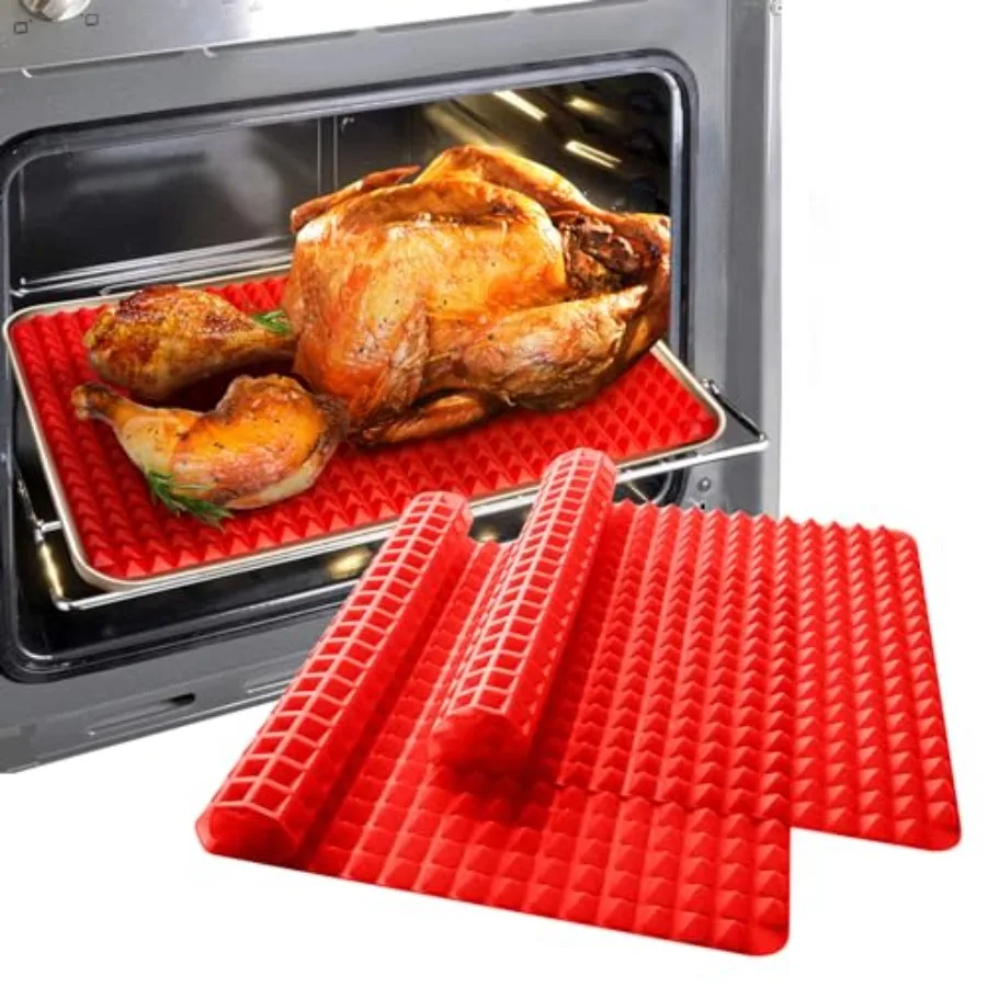 

Silicone Baking Mat Sheets for Oven Mats Cooking Pan 16"x11" 6.7"x6.7" 2 Pack Non-Stickfor Oven Grilling BBQ 2 Pack Red 16"x11"