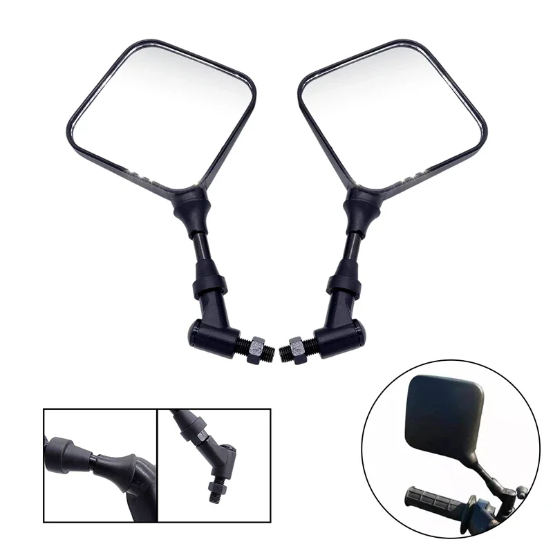 1 Pair 10MM Motorcycle Mirrors Side Mirrors Black Square Dual Sport Fit for Suzuki DR 200 250 DR350 350 DRZ 400 650 DR650