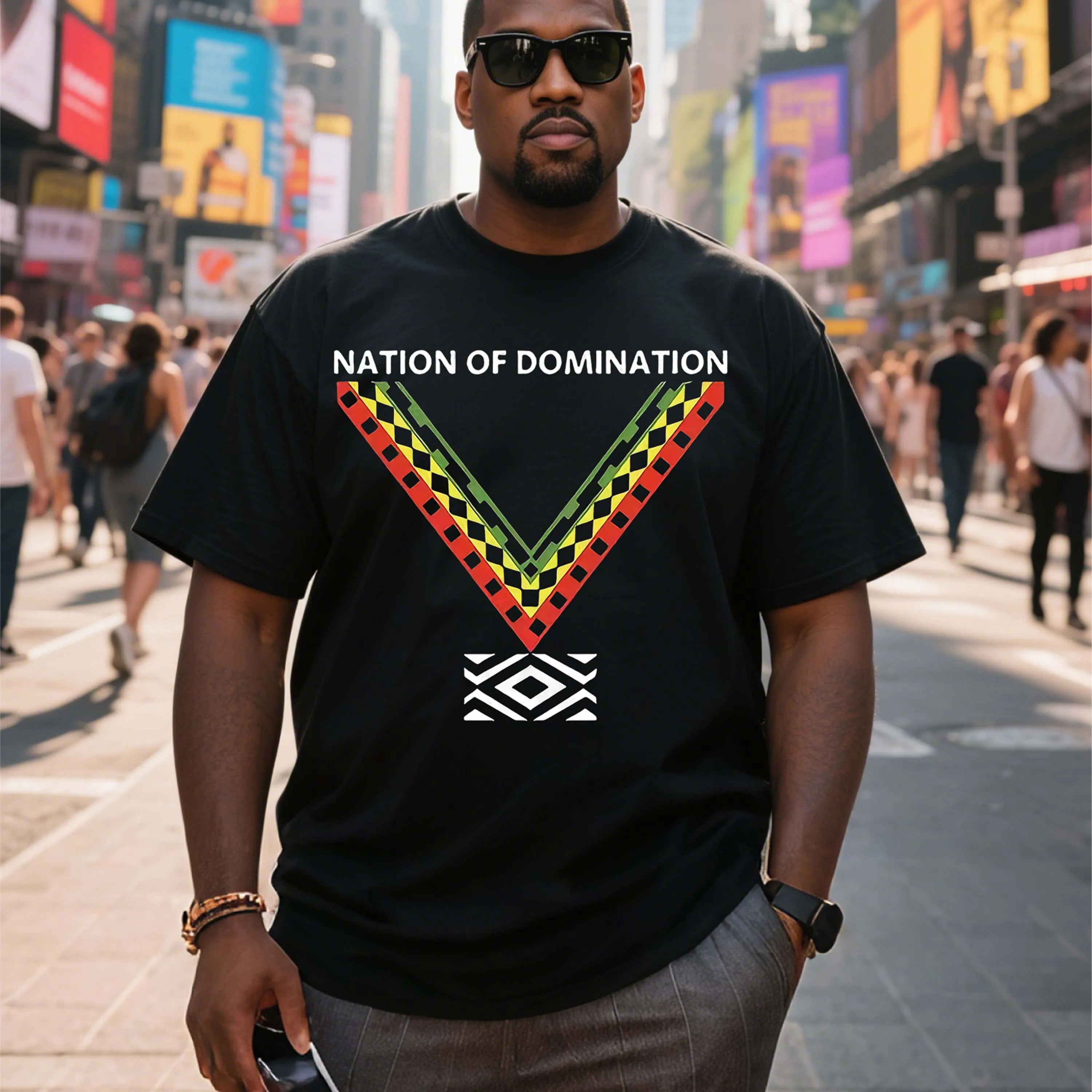

Черная футболка больших размеров с коротким рукавом и рисунком «Nation of Domination», подходит для летней одежды для отдыха на открытом воздухе