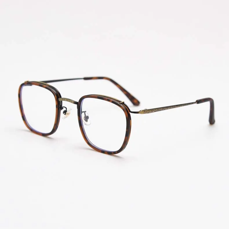 Retro-Brillengestelle für Herren, Vintage-Optik, Metallrahmen, Leopardenmuster, Kurzsichtigkeitsrahmen für Männer, klassische Brille, Herren-Lesebrille 55137