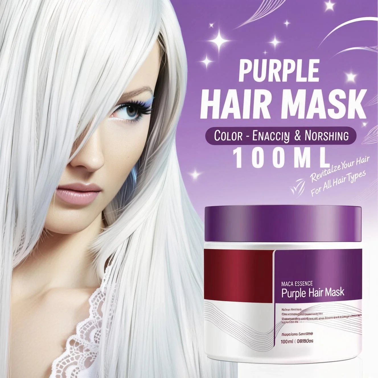 

Maca Essence Purple Hair Mask 100ml - Blonde & Silver Hair Toning Treatment, Brass Neutralizer, Moisturizing Color Care 2025.