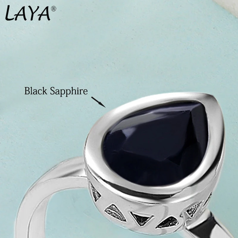 LAYA 925 Cincin Pengaturan Bezel Sederhana Kristal Warna-warni Bentuk Pir Sintetis Perak Murni untuk Wanita Perhiasan Modern Asli