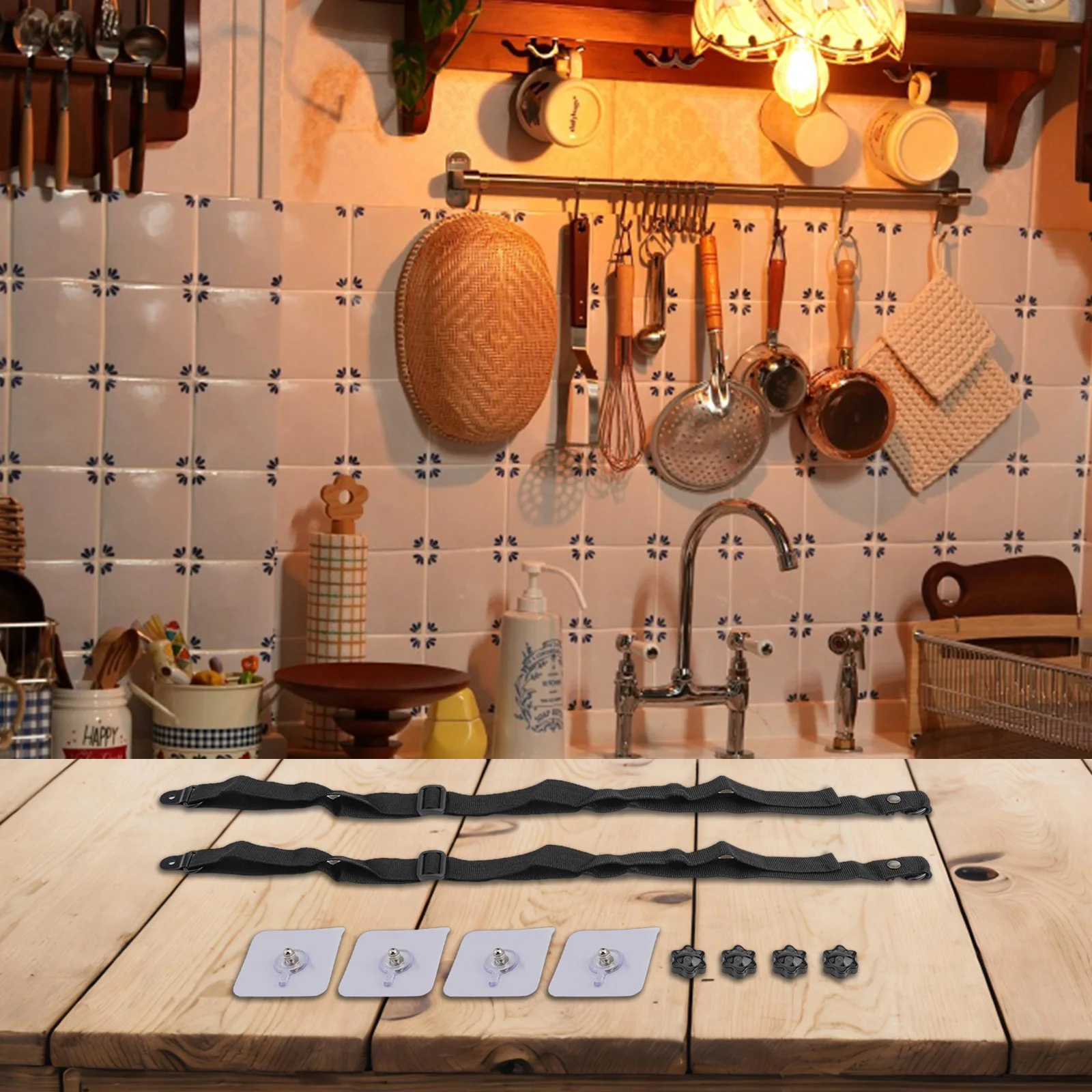 Safety Protection Furniture Straps Fixed Band Nylon Replacement With Adhesion Screws Black Accessories Adjustable