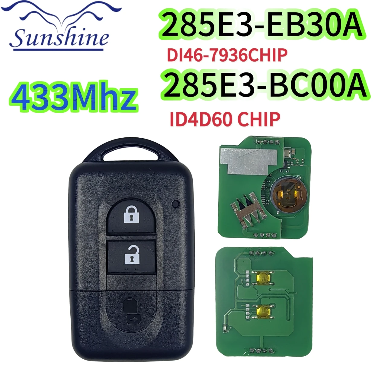 

Sunshine Remote Car Key For Nissan X-trail Qashqai Micra Pathfinder NV200 Navara Juke Duke Note 433MHz ID46 4D60 Chip Keyless Go