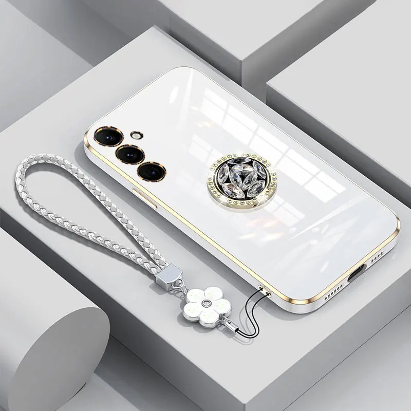 M23 5G Case Luxury Diamond Ring Cover For Samsung galaxy M52 M23 M14 A14 Note20 Ultra Phone Case With Lanyard Plating Cases M 23