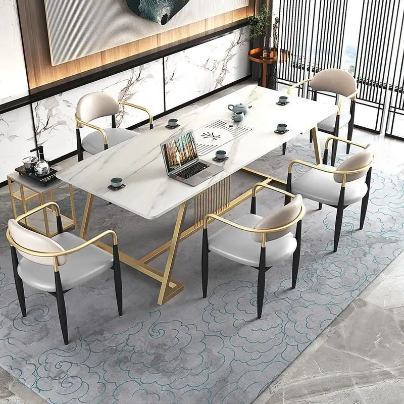

Light luxury rock slab tea table and chair combination integrated office
