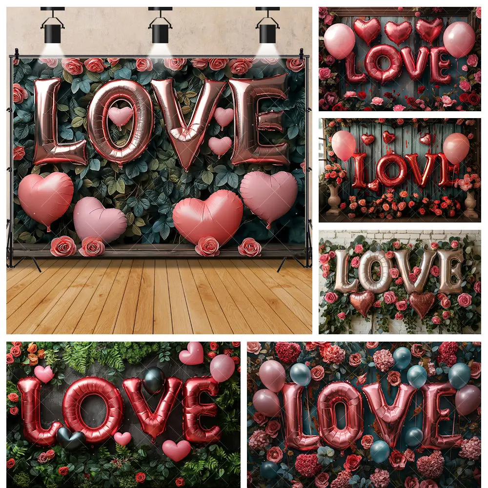 

Valentine's Day Couple Romantic Anniversary Rose Flowers Gift Love Balloon Love Heart Background Custom Decor Aldult Photography