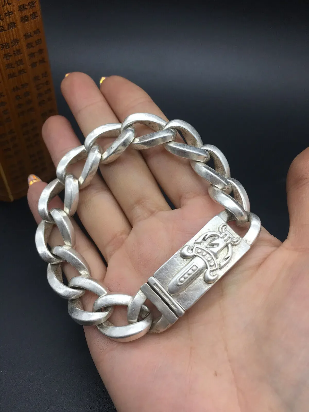 Chinese Miao silver hand cast miniature statue collection silver classical bracelet gift