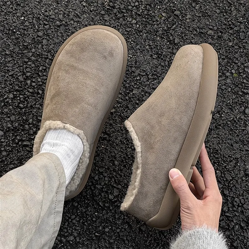 

New Small Potato Snow Boots Men's Couple Cotton Shoes Winter Fleece Lined Thickened Slip-On Indoor Half Slippers ...