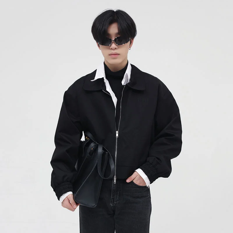 Fashion Koream 2022 New Loose Lapel Zipper Short Coat Men Tide Simple Oversized Black Casual Jacket Spring Streetwear Cloth