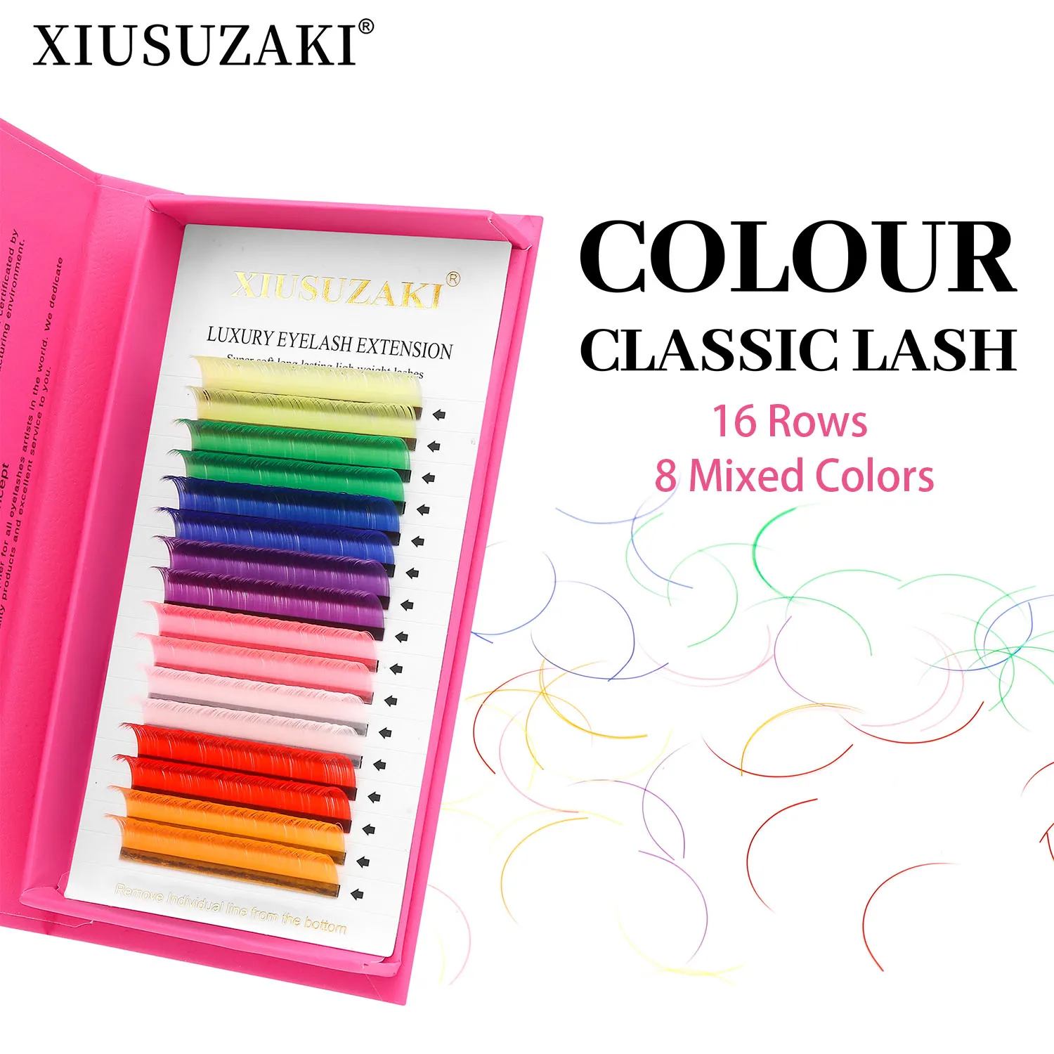 XIUSUZAKI 16 Rows Mixed 8 Colors Rainbow Colored Classic Eyelash Extensions Faux Mink Colorful Individual False Eyelashes Cilios