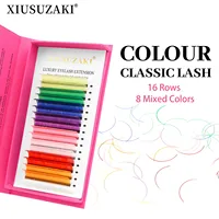 XIUSUZAKI 16 filas mezcladas 8 colores Arco Iris color extensiones de pestañas clásicas imitación visón colorido pestañas postizas individuales Cilios