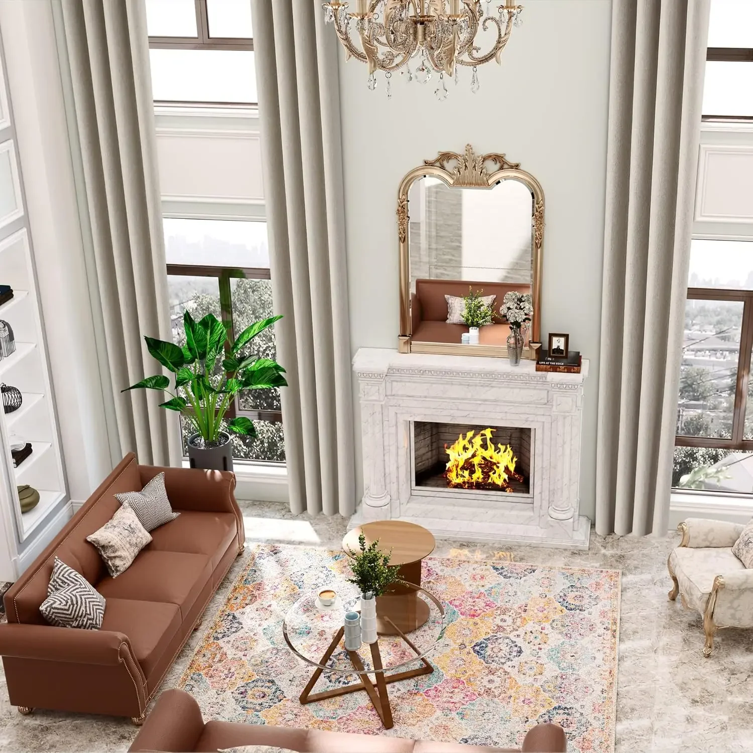 100% Full Blackout Extra Long Curtains 350cm Height Faux Linen Curtains for High Living Room Bedroom Customize Size