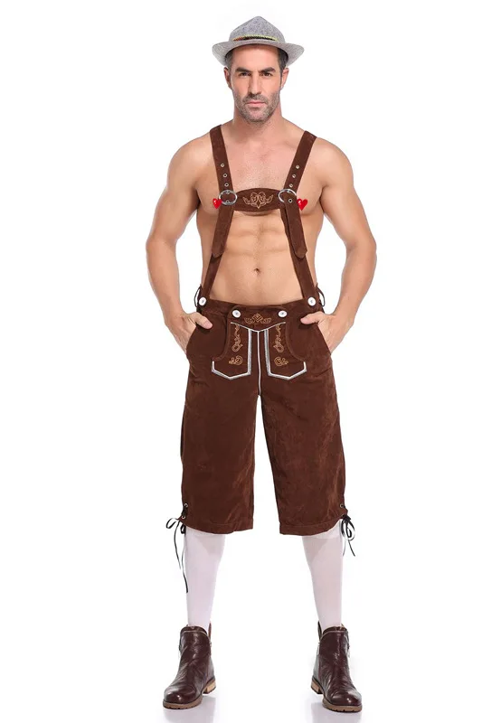 Maschio Oktoberfest Lederhosen Costume bavarese Octoberfest Costume da birra tedesco bretelle pantaloncini da uomo Halloween Cosplay Outfit