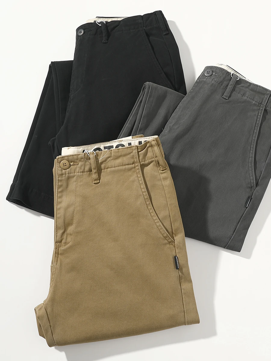 Pantalones informales de pierna recta de lona pesada Retro americano para hombre, pantalones caqui ajustados, pantalones de sarga sueltos de alta calidad para primavera