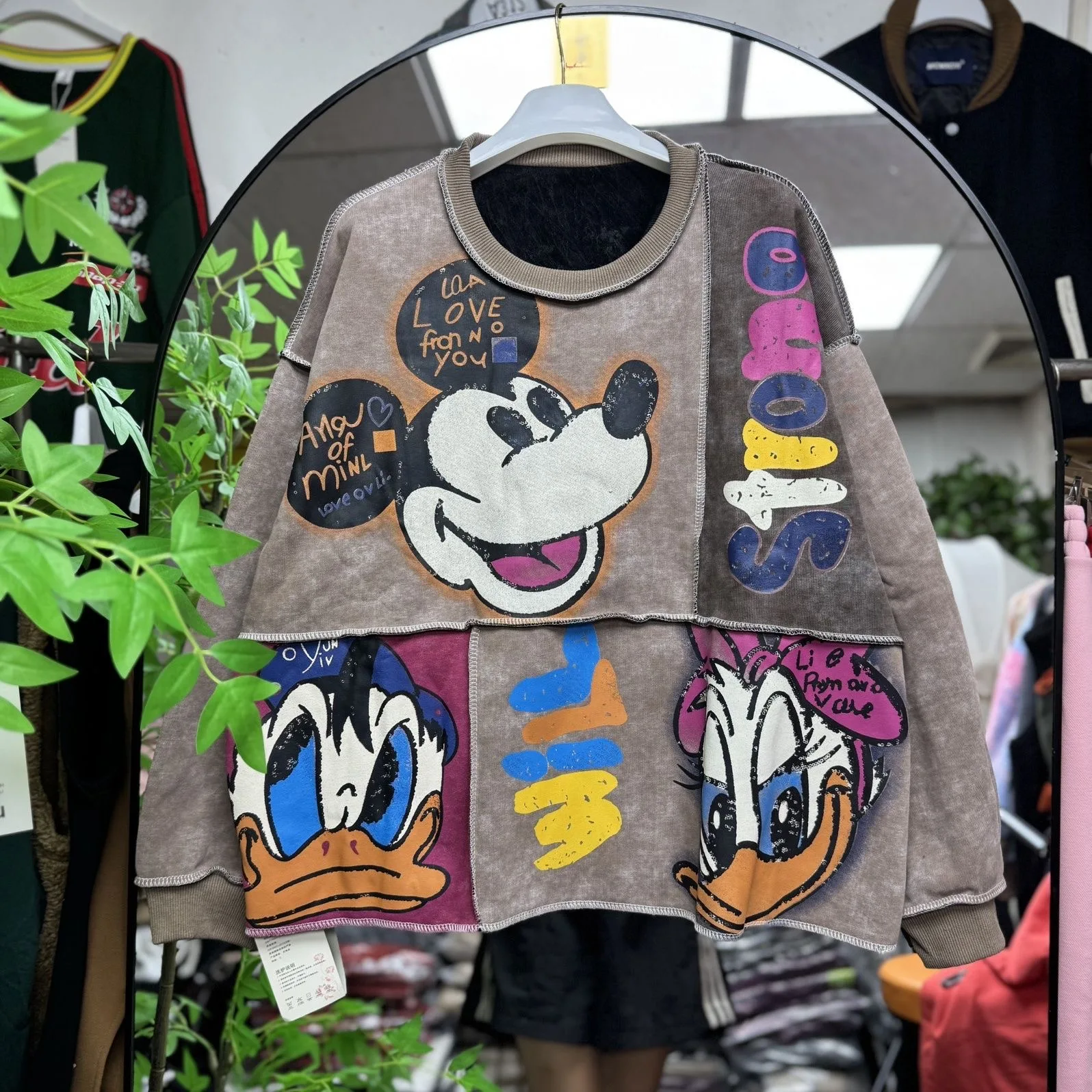 

European and American Fashion Plush Warm Splicing Casual Loose Top T-shirt Men's and Women's Hoodie New Product