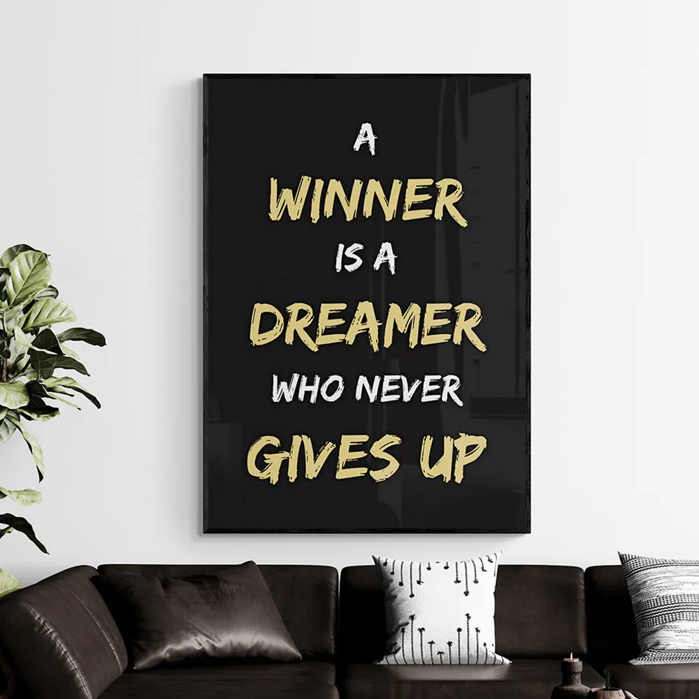 Black And White Inspirational Poster A Winner Is A Dreamer Who Never Gives Up Wall Canvas Picture For  Living Room Office Decor