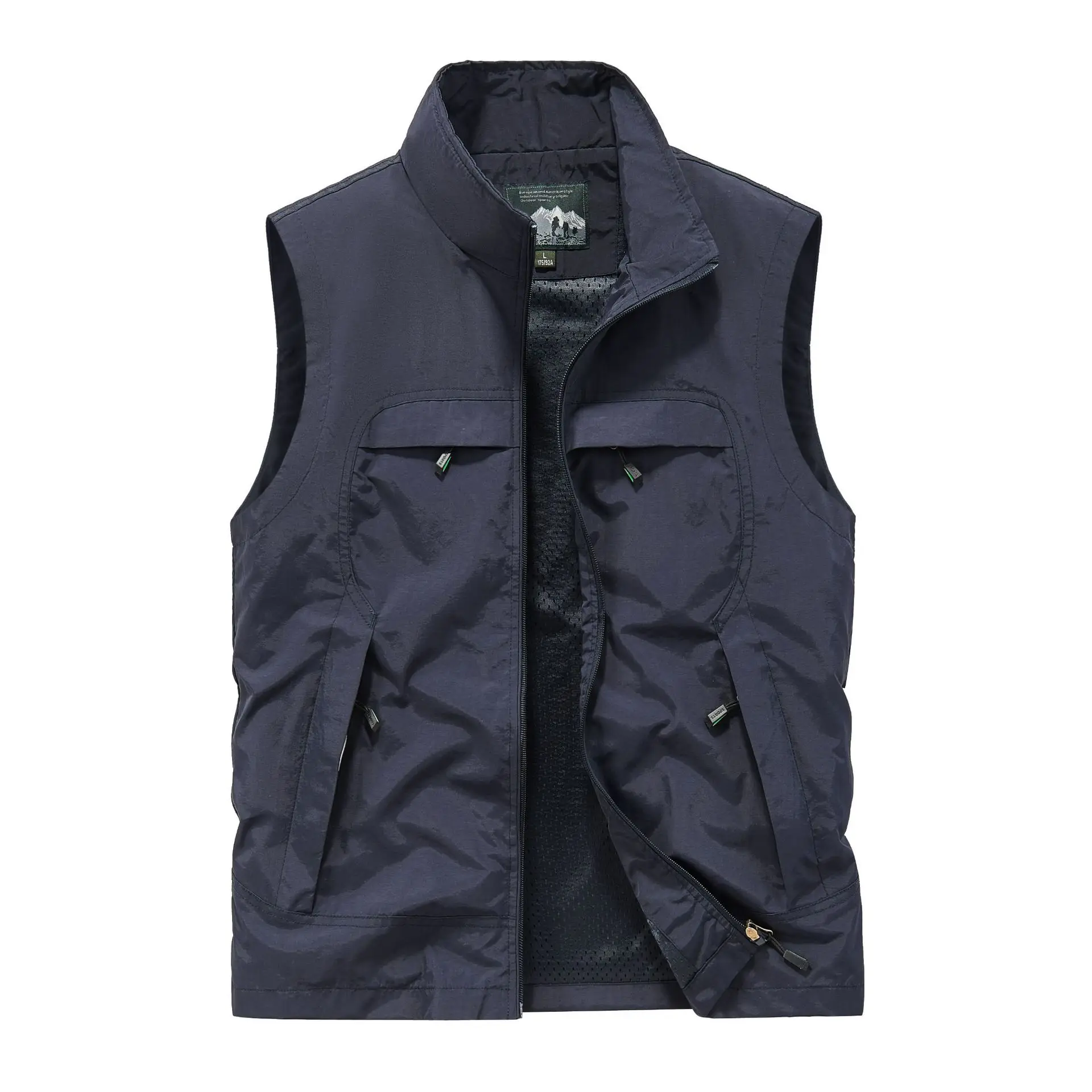 Men's Quick Drying Vest Casual Spring Autumn Top with Multiple Pockets Outdoor Fishing Workwear Standing Collar Jacket